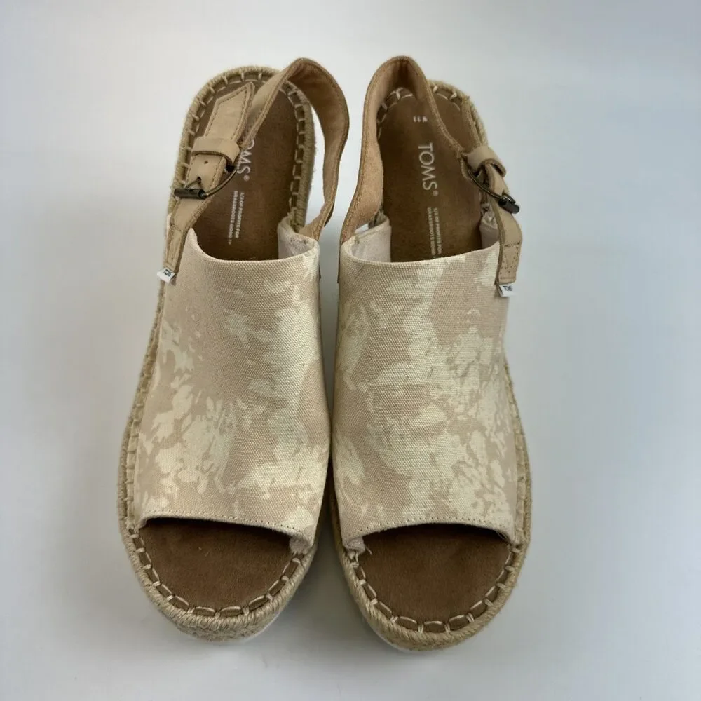 Toms‎ Monica Wedge Espadrille Pink Canvas Slingback Buckle 1001824 Womens 11